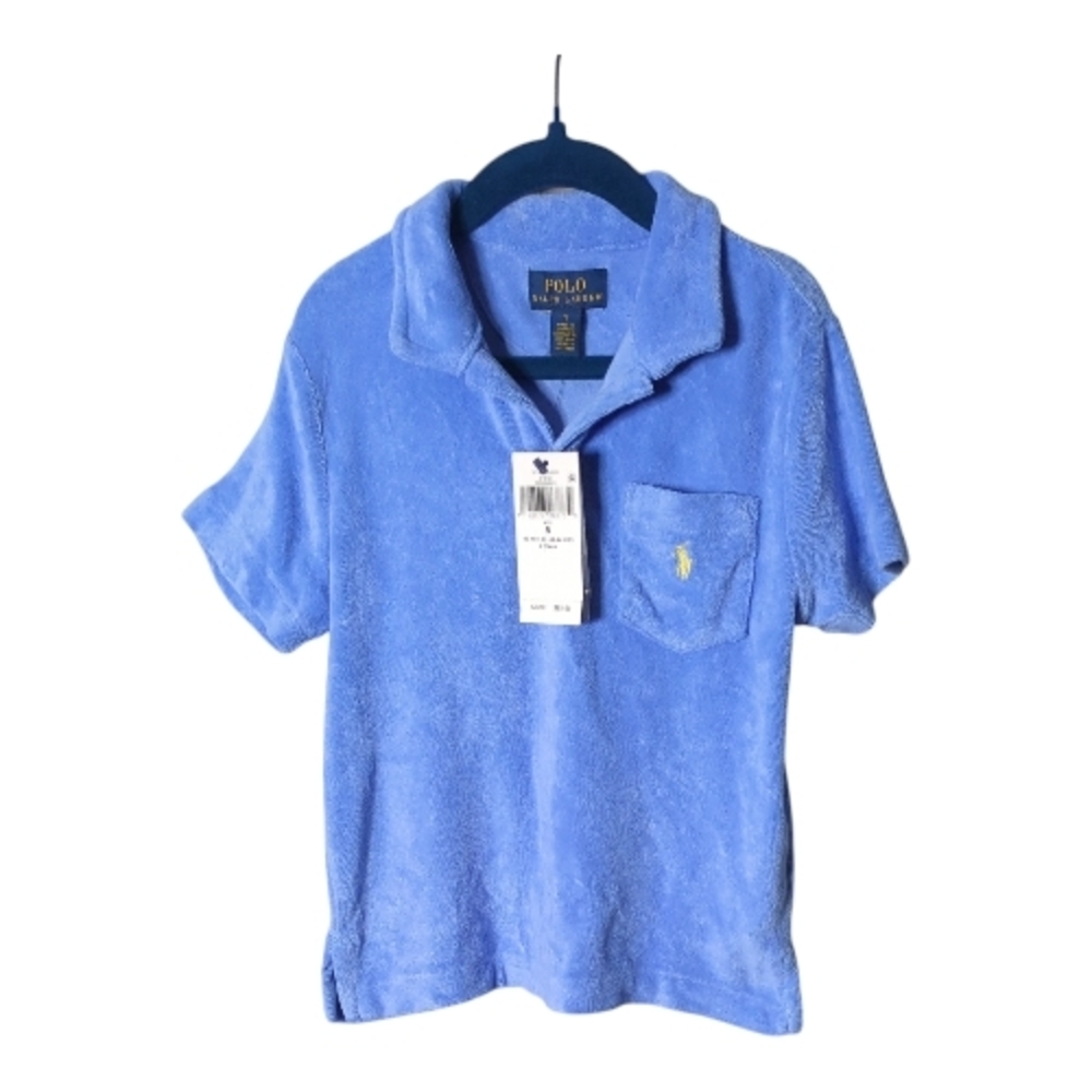 NWT Polo Ralph Lauren Boys Terry Polo Shirt Light Blue Embroidered Pocket Size 5